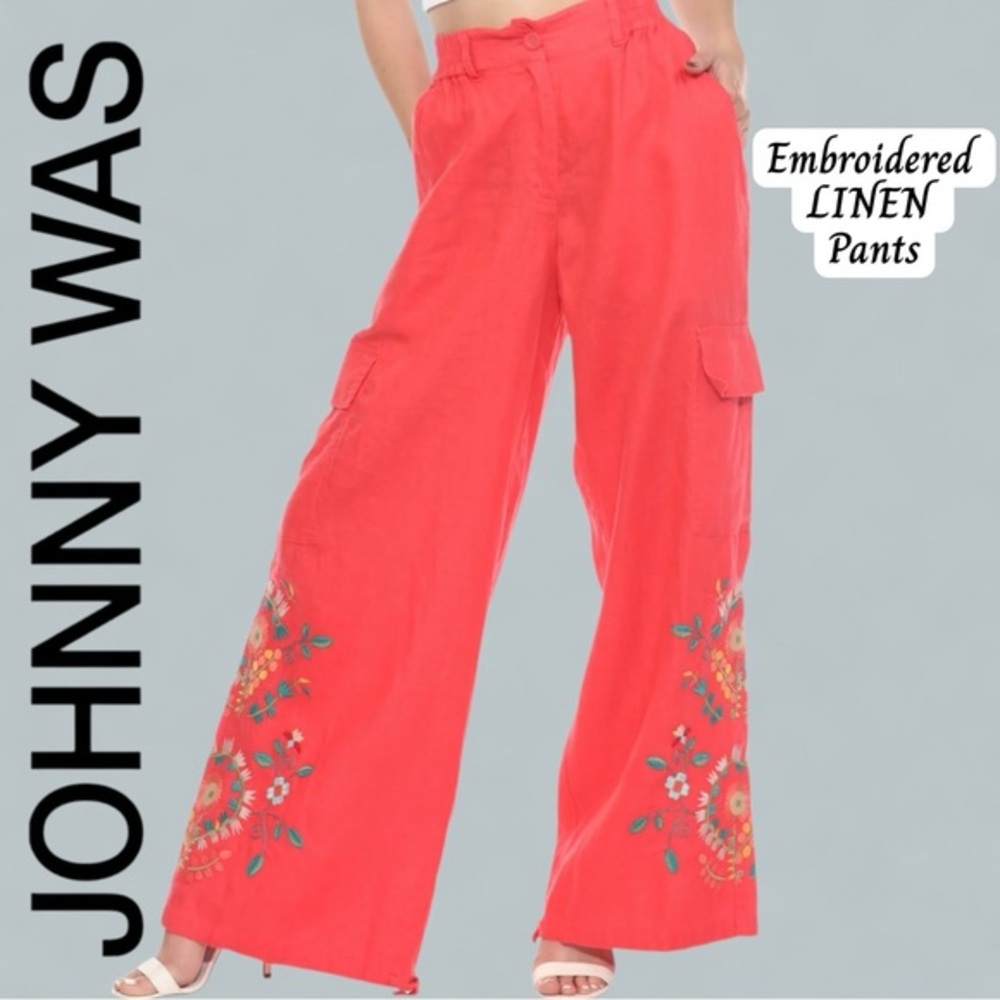 JOHNNY WAS Workshop Drawstring Hem Linen Cargo Pa… - image 1